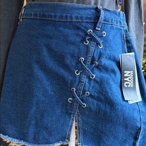 Women's Denim Lace Up & Elastic Waist Band Skirt Medium (8-10)
